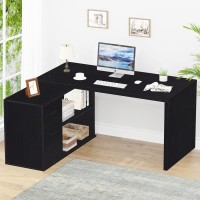 Hsh White Lshaped Computer Desk With 3 Drawers And 2 Shelves Reversible Home Office Corner Desk For Writing Study Work Executi