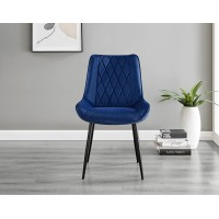 Furniturebox Dining Chair Set Of 2 - Pesaro Navy Velvet Black Metal Leg Modern Contemporary Luxury Dining Kitchen Chairs