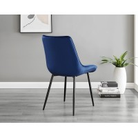 Furniturebox Dining Chair Set Of 2 - Pesaro Navy Velvet Black Metal Leg Modern Contemporary Luxury Dining Kitchen Chairs