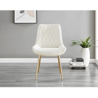 Furniturebox Dining Chair Set Of 2 - Pesaro Cream Velvet Gold Metal Leg Modern Contemporary Luxury Dining Kitchen Chairs