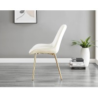 Furniturebox Dining Chair Set Of 2 - Pesaro Cream Velvet Gold Metal Leg Modern Contemporary Luxury Dining Kitchen Chairs