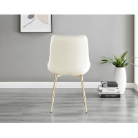 Furniturebox Dining Chair Set Of 2 - Pesaro Cream Velvet Gold Metal Leg Modern Contemporary Luxury Dining Kitchen Chairs