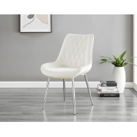 Furniturebox Dining Chair Set Of 2 - Pesaro Cream Velvet Silver Chrome Metal Leg Modern Contemporary Luxury Dining Kitchen Chairs
