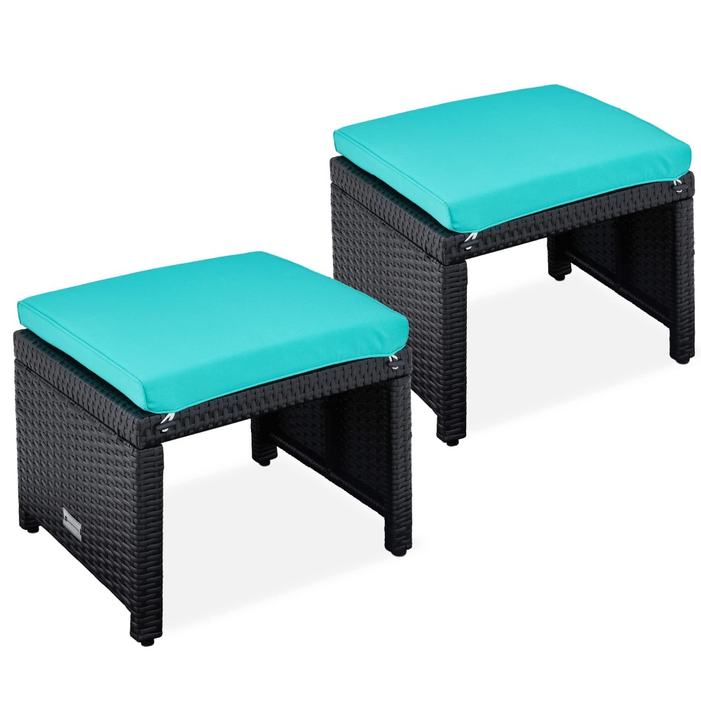 Best Choice Products Set Of 2 Wicker Ottomans Multipurpose Outdoor Furniture For Patio Backyard Additional Seating Footrest