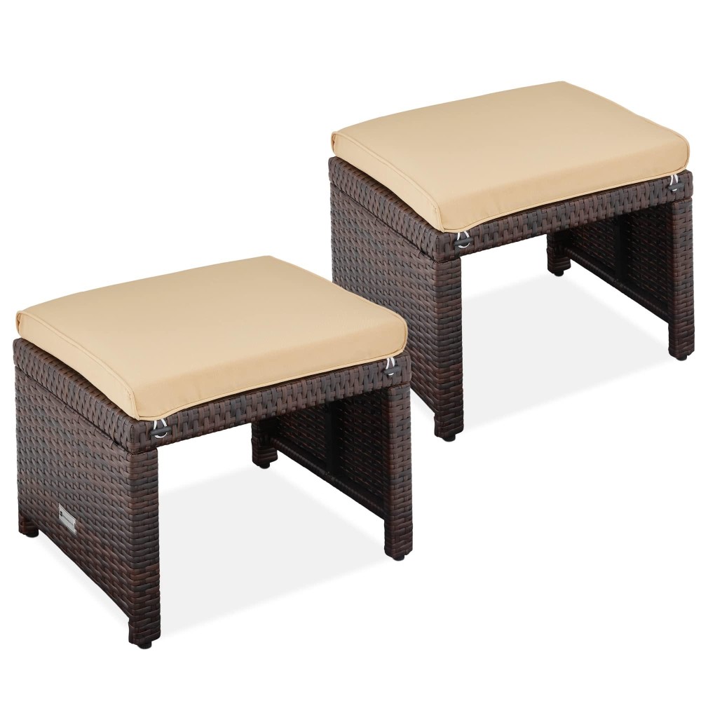 Best Choice Products Set Of 2 Wicker Ottomans Multipurpose Outdoor Furniture For Patio Backyard Additional Seating Footrest