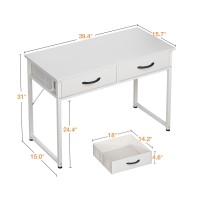 Odk 40 Inch Small Desk With Fabric Drawers For Bedroom White Vanity Desk With Storage Home Office Computer Desk For Small Spa