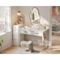 Odk 40 Inch Small Desk With Fabric Drawers For Bedroom White Vanity Desk With Storage Home Office Computer Desk For Small Spa