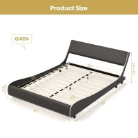 Komfott Upholstered Platform Bed Frame With Adjustable Headboard Queen Size, Low Profile Sleigh Bed Frame With 12 Strong Wood Slat Support, Mattress Foundation, No Box Spring Required