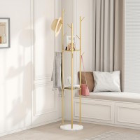 Hkaikzo Gold Coat Rack Stand Metal Coat Racks Tree Hanger Freestanding With 3 Storage Shelves And 9 Highgrade Hooks And Stable