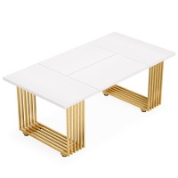 Little Tree 70.9 In Executive Desk, White Computer Desk With Gold Metal Legs