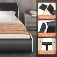 Giantex Full Upholstered Platform Bed Frame, Faux Leather Wave Like Sleigh Bed W/Adjustable Headboard, Modern Low Profile Bed Frame, Strong Wood Slats Support, No Box Spring Needed