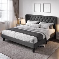 Allewie King Size Upholstered Platform Bed Frame With Wingback And Button Tufted Headboard For Reading Strong Wood Slat Support