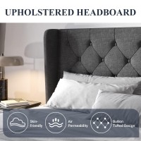 Allewie King Size Upholstered Platform Bed Frame With Wingback And Button Tufted Headboard For Reading Strong Wood Slat Support