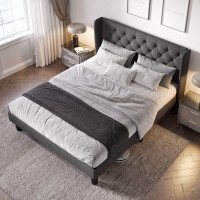 Allewie Full Size Bed Frame With Button Tufted Wingback Headboard Modern Fabric Upholstered Platform Bed Frame With Strong Wood