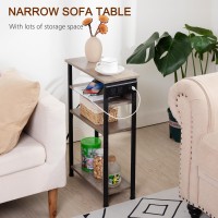 Amhancible Narrow Side Table With Charging Station End Table For Small Spaces Skinny Nightstand With Storage Shelf Narrow End