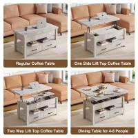 Rolanstar Coffee Table Lift Top, Multi-Function Convertible Coffee Table With Drawers And Hidden Compartment, Coffee Table Converts To Dining Table For Living Room, Home Office,Grey