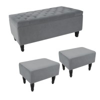 Babion Storage Bench For Bedroom End Of Bed, Button Tufted Storage Bench With 2 Footstool, End Of Bed Storage Bench With Upholstered, Storage Ottoman Bench Seat With Solid Wood Legs, Dark Grey