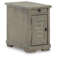 Signature Design by Ashley Moreshire Casual Chairside End Table with a Storage Cabinet, Pull-Out Tray & USB Charging Ports, Weathered Brown