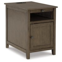 Signature Design by Ashley Treytown Casual Compact Chairside End Table with a Storage Cabinet, Open Cubby Shelf, Pull-Out Tray & USB Charging Ports, Grayish Brown