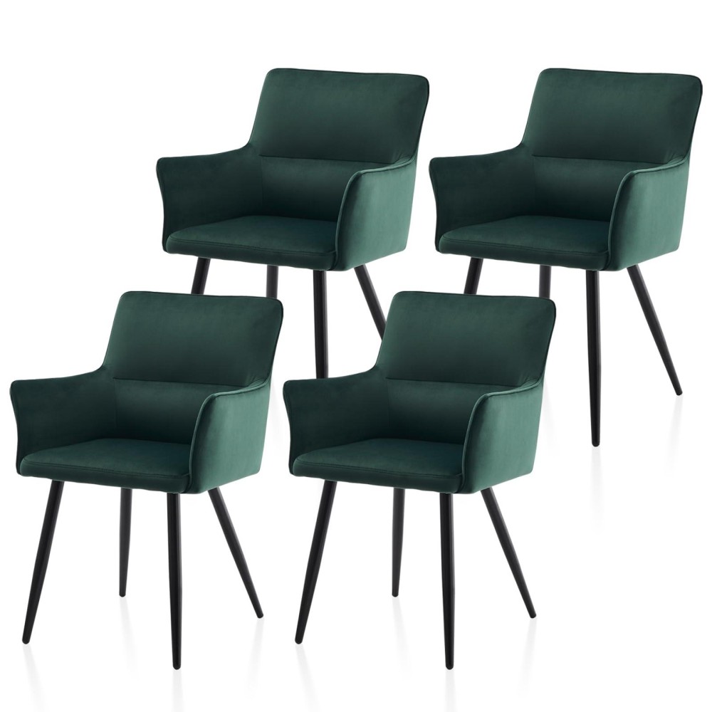 Tukailai Leisure Dining Chairs Set Of 4, Velvet Upholstered Seat Kitchen Chairs With Armrests, Backrest And Metal Legs, Comfy Accent Lounge Chair For Reception Room Living Room (Green)