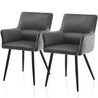 Tukailai Leisure Dining Chairs Set Of 2, Velvet Upholstered Seat Kitchen Chairs With Armrests, Backrest And Metal Legs, Comfy Accent Lounge Chair For Reception Room Living Room (Gray)