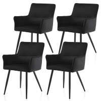 Tukailai Leisure Dining Chairs Set Of 4, Velvet Upholstered Seat Kitchen Chairs With Armrests, Backrest And Metal Legs, Comfy Accent Lounge Chair For Reception Room Living Room (Black)