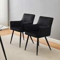Tukailai Leisure Dining Chairs Set Of 4, Velvet Upholstered Seat Kitchen Chairs With Armrests, Backrest And Metal Legs, Comfy Accent Lounge Chair For Reception Room Living Room (Black)