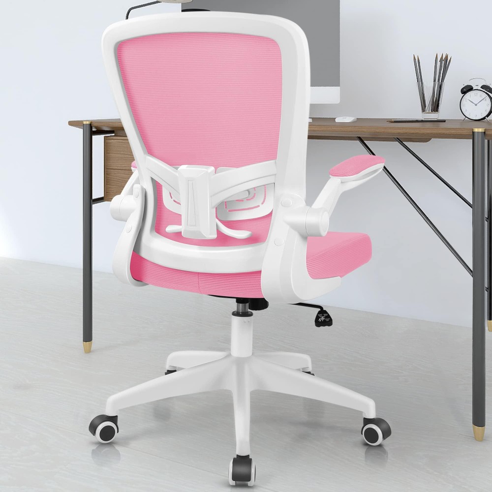 Felixking Office Chair, Ergonomic Desk Chair With Adjustable Height And Lumbar Support Swivel Chairs, Desk Computer Chair With 90?Flip Up Armrests For Conference Room (Pink)