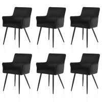 Tukailai Leisure Dining Chairs Set Of 6, Velvet Upholstered Seat Kitchen Chairs With Armrests, Backrest And Metal Legs, Comfy Accent Lounge Chair For Reception Room Living Room (Black)