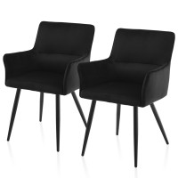 Tukailai Leisure Dining Chairs Set Of 2, Velvet Upholstered Seat Kitchen Chairs With Armrests, Backrest And Metal Legs, Comfy Accent Lounge Chair For Reception Room Living Room (Black)