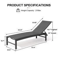 Crestlive Products Chaise Lounge Chair Outdoor Aluminum Pool Lounge Chair Adjustable Fiveposition Tanning Recliner All Weath