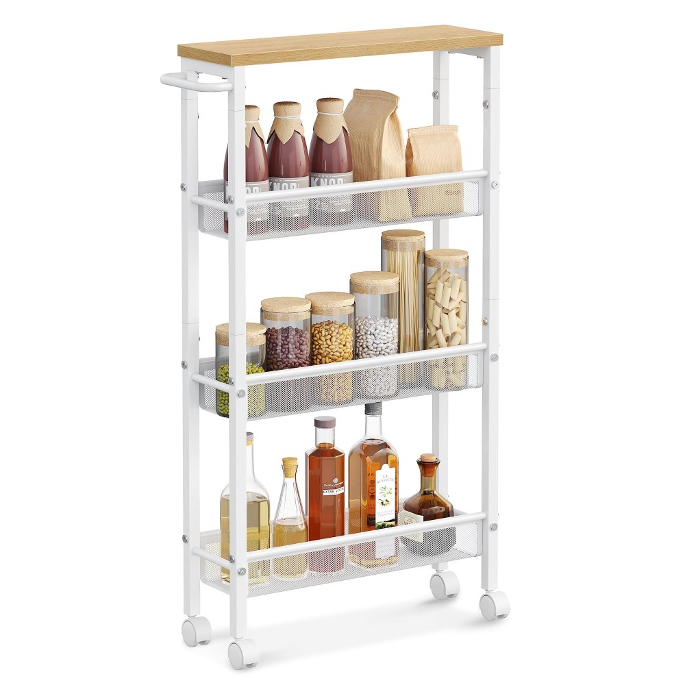 Vasagle Slim Rolling Cart 4Tier Storage Cart Narrow Cart With Handle 51 Inches Deep Metal Frame For Kitchen Dining Room