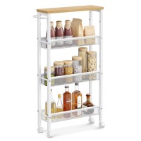 Vasagle Slim Rolling Cart 4Tier Storage Cart Narrow Cart With Handle 51 Inches Deep Metal Frame For Kitchen Dining Room