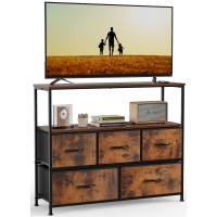 Dresser Tv Stand, Entertainment Center With 5 Fabric Drawers, Media Console Table For Tv With Open Storage Shelf Dresser For Bedroom/Living Room/Hallway Rustic Brown