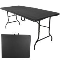 Everyday Home Folding Table - Lightweight Portable Folding Desk - 6-Foot-Long Plastic Table For Camping, Playing Cards, Parties, And Dining (Black)