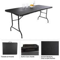 Everyday Home Folding Table - Lightweight Portable Folding Desk - 6-Foot-Long Plastic Table For Camping, Playing Cards, Parties, And Dining (Black)