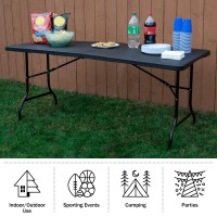 Everyday Home Folding Table - Lightweight Portable Folding Desk - 6-Foot-Long Plastic Table For Camping, Playing Cards, Parties, And Dining (Black)