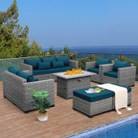 Patio Furniture Set With 45Inch Fire Pit 7Piece Outdoor Furniture Sets Patio Couch Outdoor Chairs 60000 Btu Wicker Propane Fir