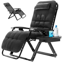 Elevens Oversized Zero Gravity Chair, 28In Reclining Patio Lounge Chair With Removable Cushion & Tray, Patio Lounge Chair With Adjustable Headrest, Support 450 Lbs, Black