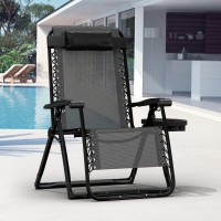 Elevens Oversized Zero Gravity Chair, 28In Reclining Patio Lounge Chair With Removable Cushion & Tray, Patio Lounge Chair With Adjustable Headrest, Support 450 Lbs, Black