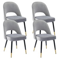 Wahson Velvet Dining Chairs Set Of 4 Side Chairs Kitchen Corner Chairs With Metal Legs, Modern Leisure Chairs For Dining Room/Living Room, Grey