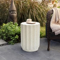 Luxenhome Outdoor Side Table 18 Inch Cement End Tables For Patio Garden Small Accent Decorative Stool Tree Stump Stool Plant