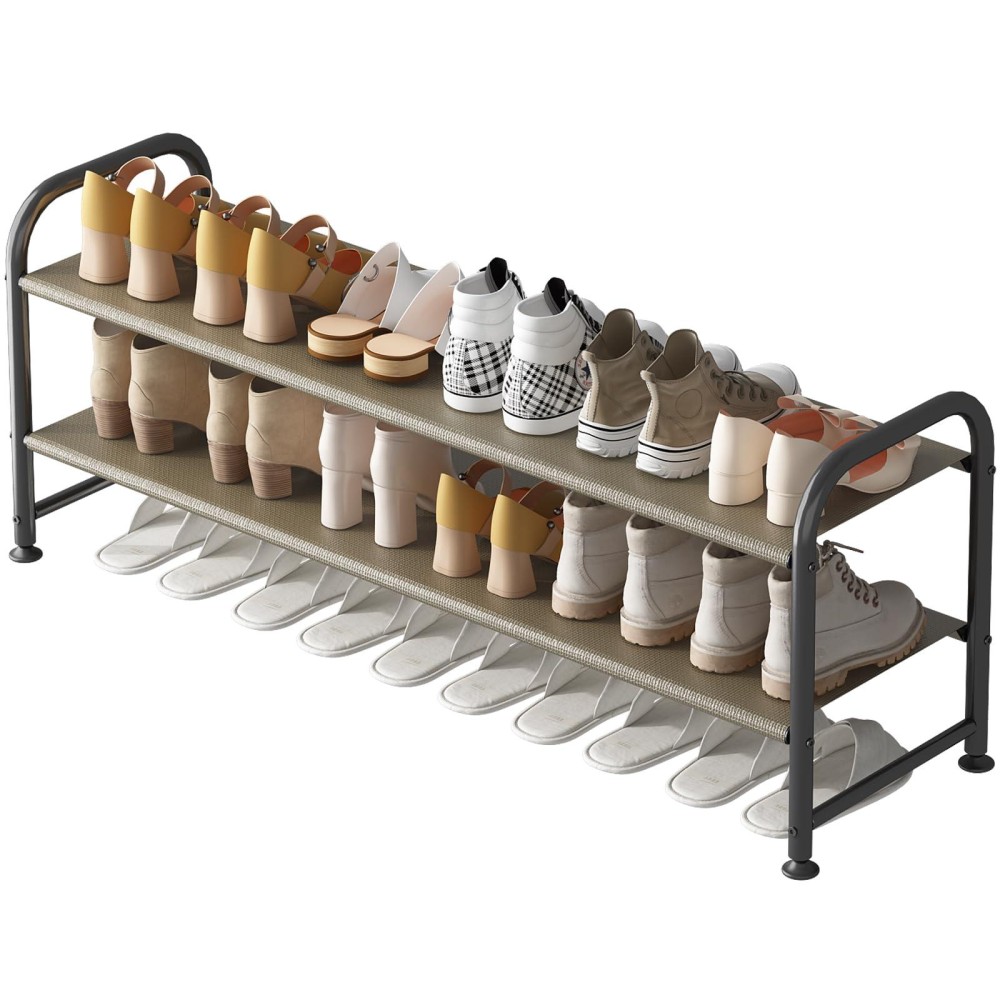 Ingiordar Shoe Rack 2 Tier Long Storage Organizer Wide Metal Shoe Shelf For Closet Entryway Bronze