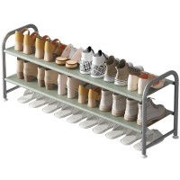 Ingiordar Shoe Rack 2 Tier Long Storage Organizer Wide Metal Shoe Shelf For Closet Entryway Grey