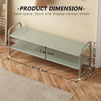 Ingiordar Shoe Rack 2 Tier Long Storage Organizer Wide Metal Shoe Shelf For Closet Entryway Grey