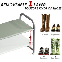 Ingiordar Shoe Rack 2 Tier Long Storage Organizer Wide Metal Shoe Shelf For Closet Entryway Grey