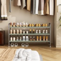 Ingiordar Shoe Rack 3 Tier Long Storage Organizer Wide Metal Shoe Shelf For Closet Entryway Grey