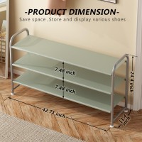 Ingiordar Shoe Rack 3 Tier Long Storage Organizer Wide Metal Shoe Shelf For Closet Entryway Grey