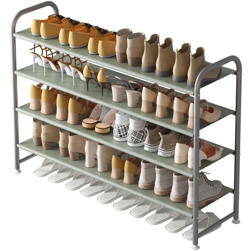 Ingiordar Shoe Rack 4 Tier Long Storage Organizer Wide Metal Shoe Shelf For Closet Entryway Grey