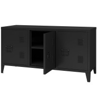 Miocasa Tv Stand Metal Tv Table With Storage Steel 3 Door Locker Cabinet For Living Room (Black)